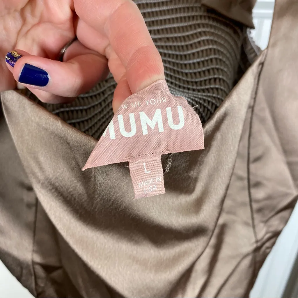 Show Me Your MuMu Claire Midi Dress dune luxe satin size large formal wedding‎ - Image 4