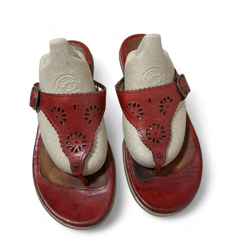 Dansko Red Leather Thong Sandals‎ Adjustable Buckle Cutout Slip On Shoes - Image 2