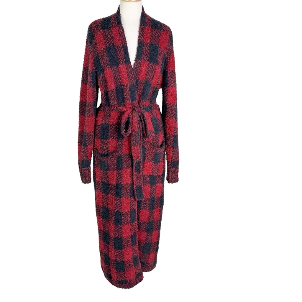 NWT SKIMS Knit Unisex Belted Robe Brick Buffalo Plaid Red Black Size S/M - Image 6