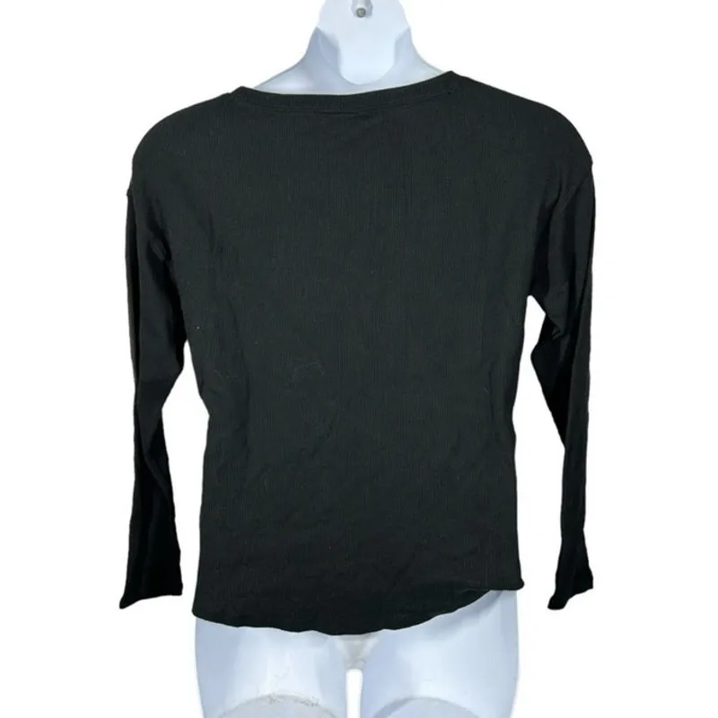 Victoria’s Secret PINK Black Waffle Knit Long Sleeve Top M Gold Glitter Size M - Image 4