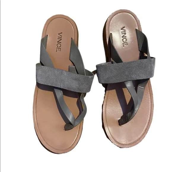 Vince Tan Suede & Leather Flat Thong Size EU 36/US 6 Casual Sandals Resort Beach - Image 2
