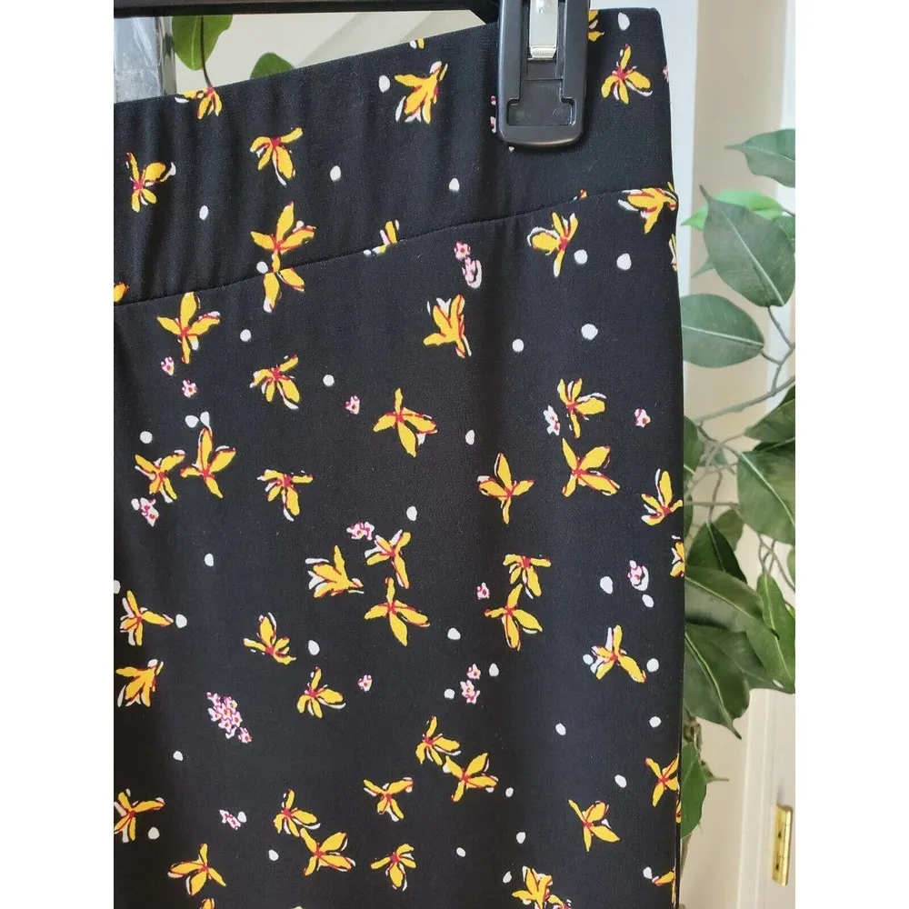 Grace Elements Womens Black Floral Polyester Casual Elastic Waist Pants Large - Image 4