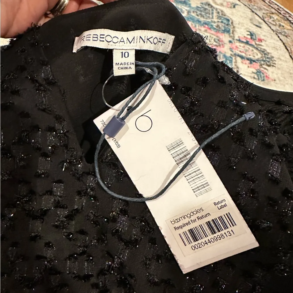 REBECCA MINKOFF BLACK SPARKLE STRAPPY COCKTAIL FLARE GOTH DRESS 10 - Image 5