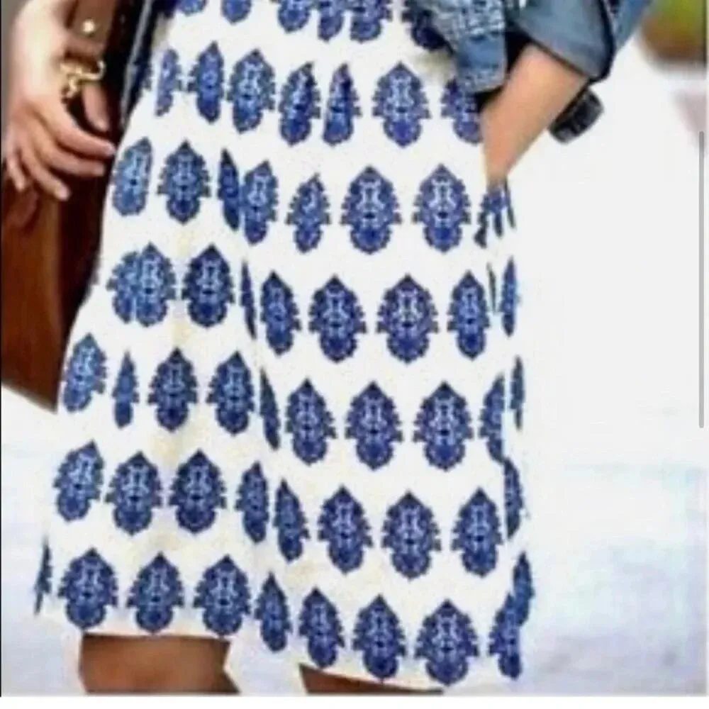 J. CREW FILIGREE-EMBROIDERED-STRAPLESS BEACH DRESS IVORY/BLUE SIZE 2 - Image 9