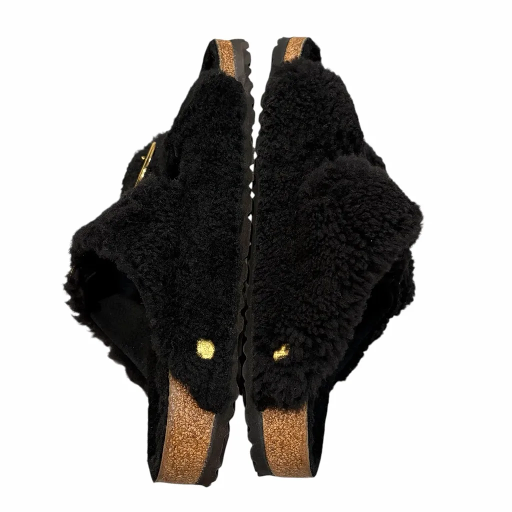 Birkenstock Arizona Black Plush Fuzzy Big Buckle Sandals Slides 41 10 Narrow - Image 6