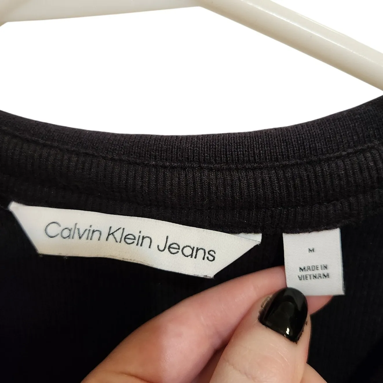 Calvin Klein Black Knit Rib Short Sleeve Ballet Polo Sweater Midi Dress Medium - Image 8