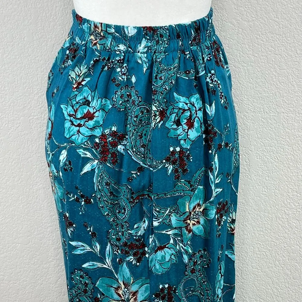Band Of The Free Deep Teal Floral Celene Layered Smocked Midi Skirt Medium NWT - Image 11