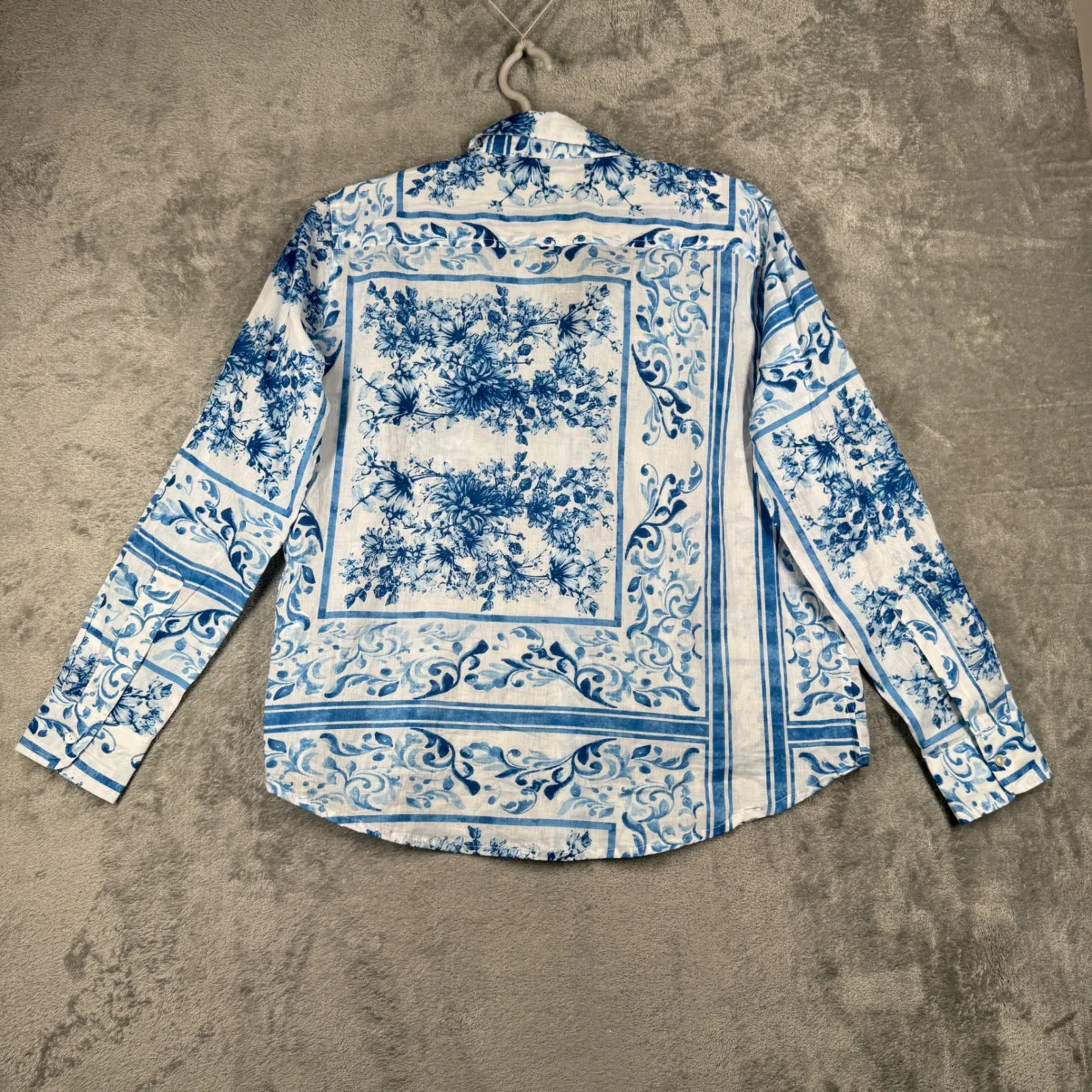 Calypso St Barth Shirt Blue White Floral Print Button DownTop Womens‎ S Boho - Image 3