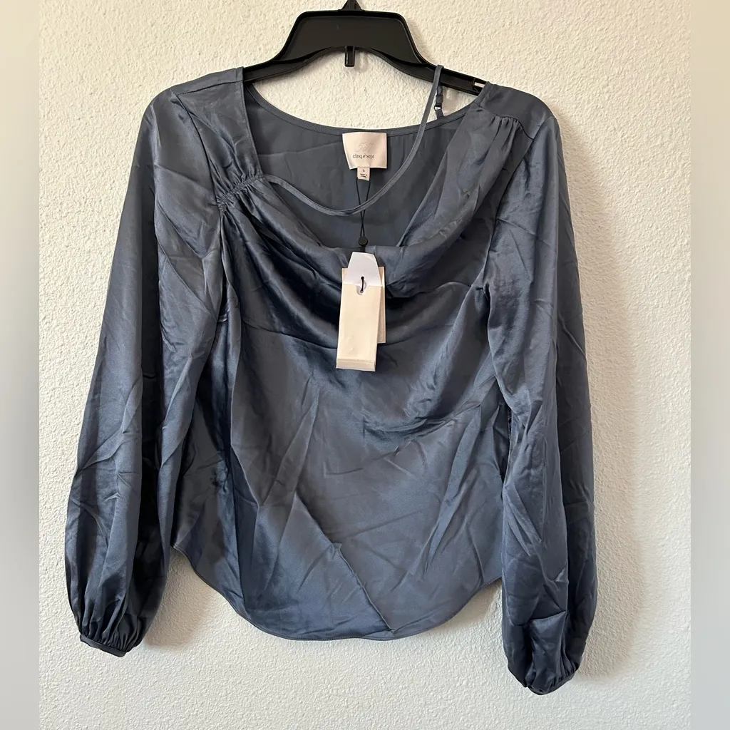Cinq a sept 5a7 jordy silk long sleeve blouse top in slate sz small Blue - Image 10