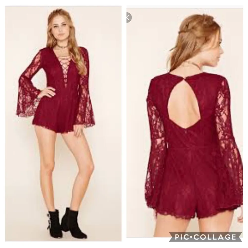 F21 New bellsleeve floral lace crochet romper Sz S - Image 2
