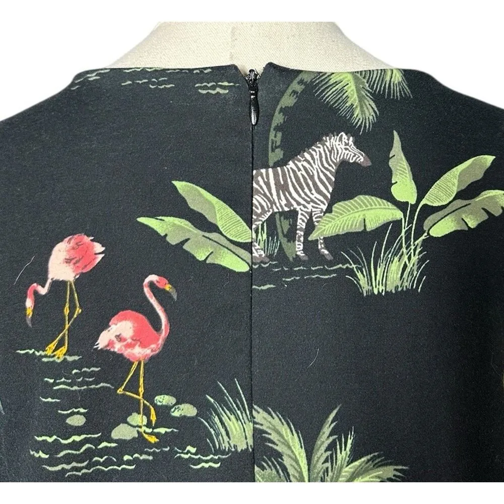 Old Navy Black Safari Giraffe Zebra Flamingo Print Sleeveless Sheath Dress XL - Image 5
