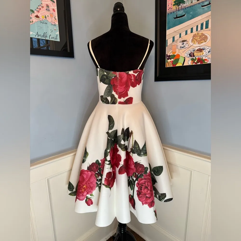 Retro Pinup White and Red Roses Print Bustier Swing Dress Sz L Size L - Image 4