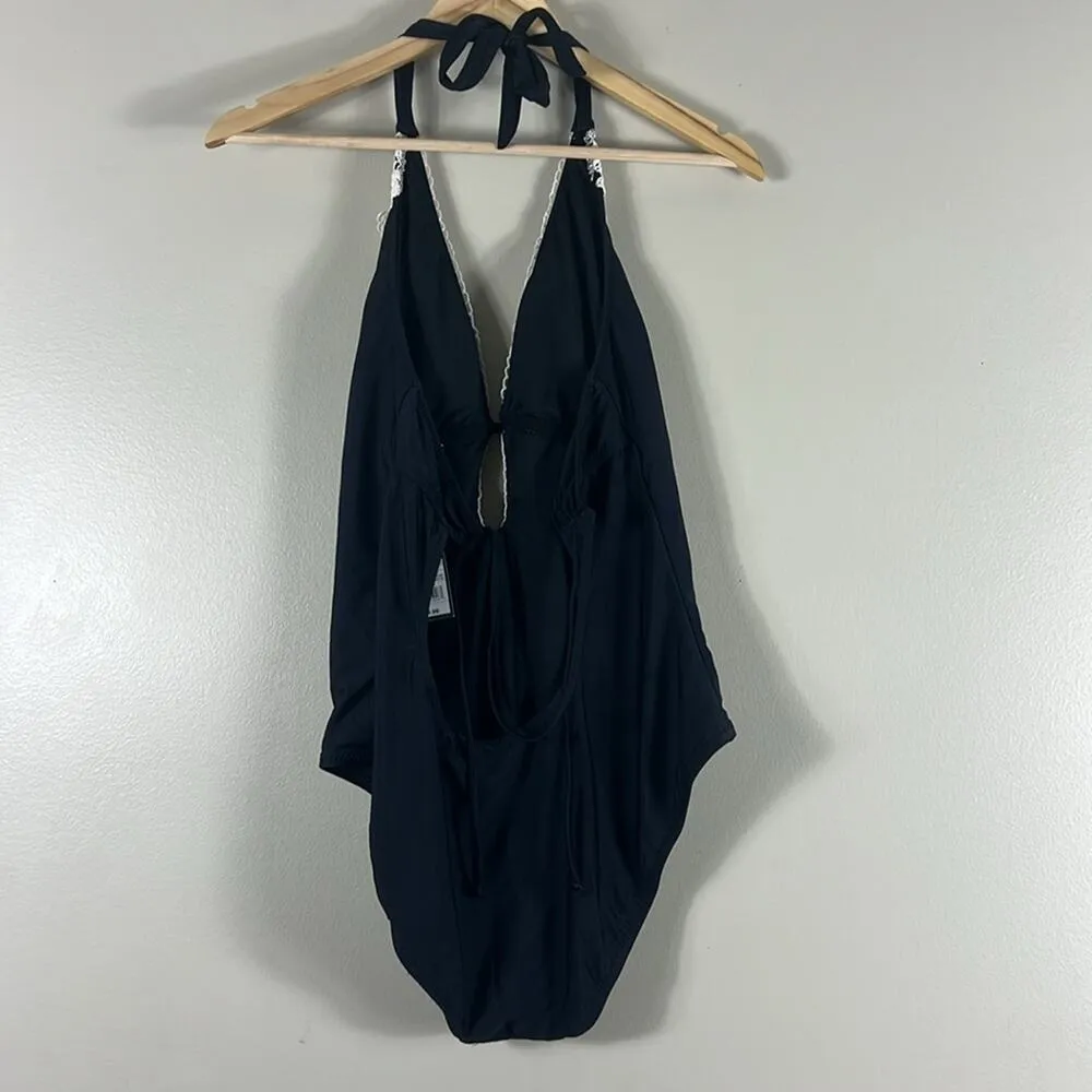 Mossimo NWT Black Crochet Lace One Piece Open Back Swimsuit Size XL - Image 4