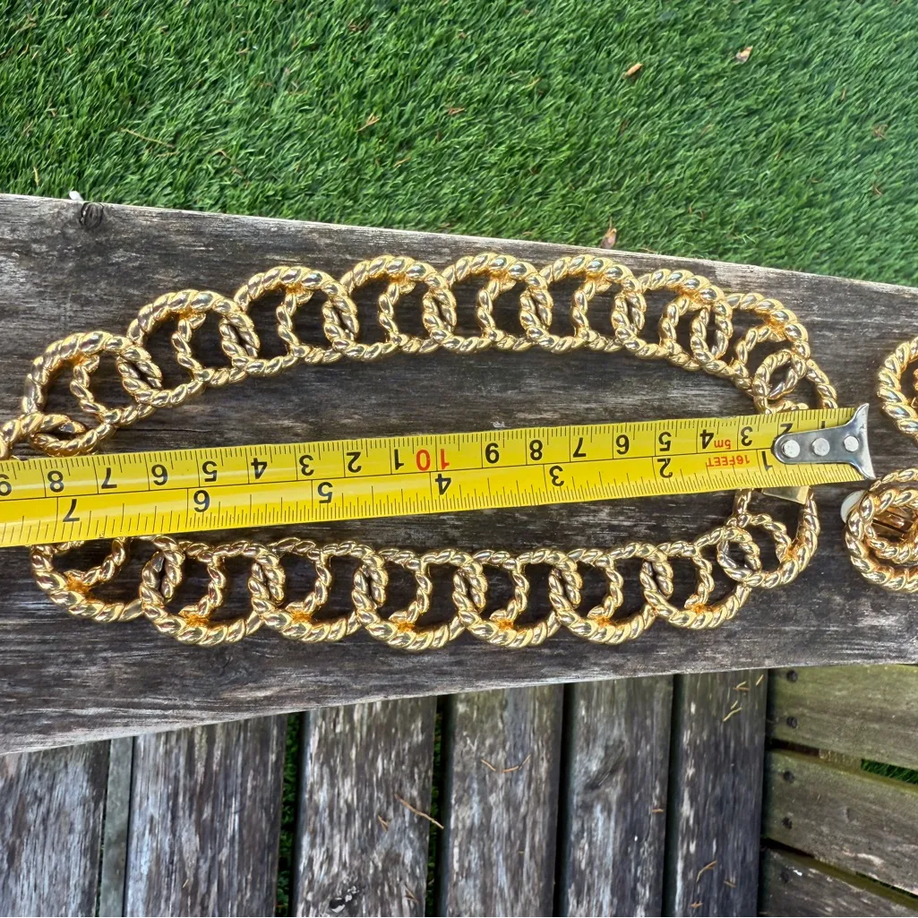 VTG Erwin Pearl‎ Necklace And Earrings Set Gold Tone Signed Rope Chain Pretzel - Image 7