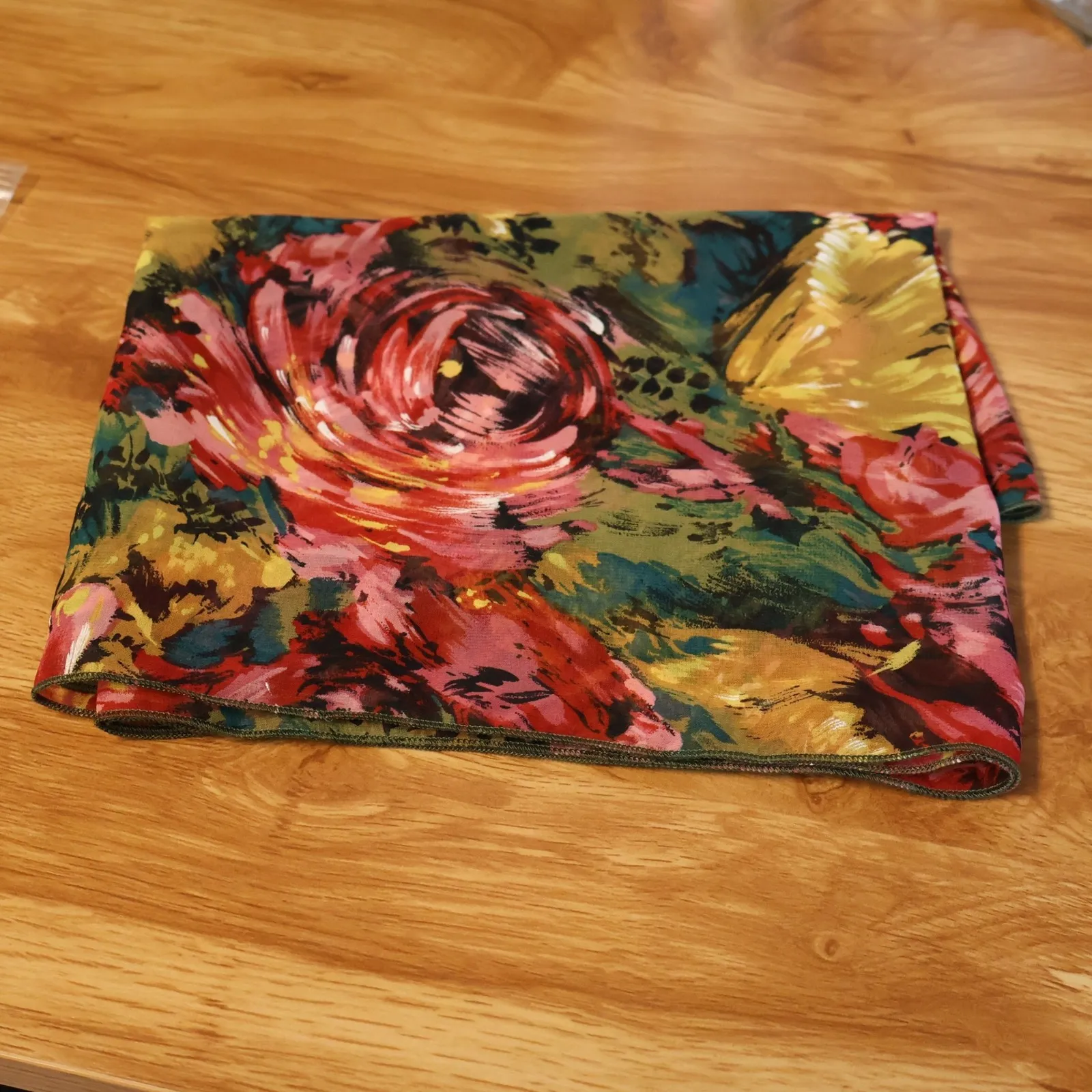 Vintage Floral Chiffon Scarf Sheer Wrap Autumn Cottage Boho 68x13.75 Made in USA - Image 4