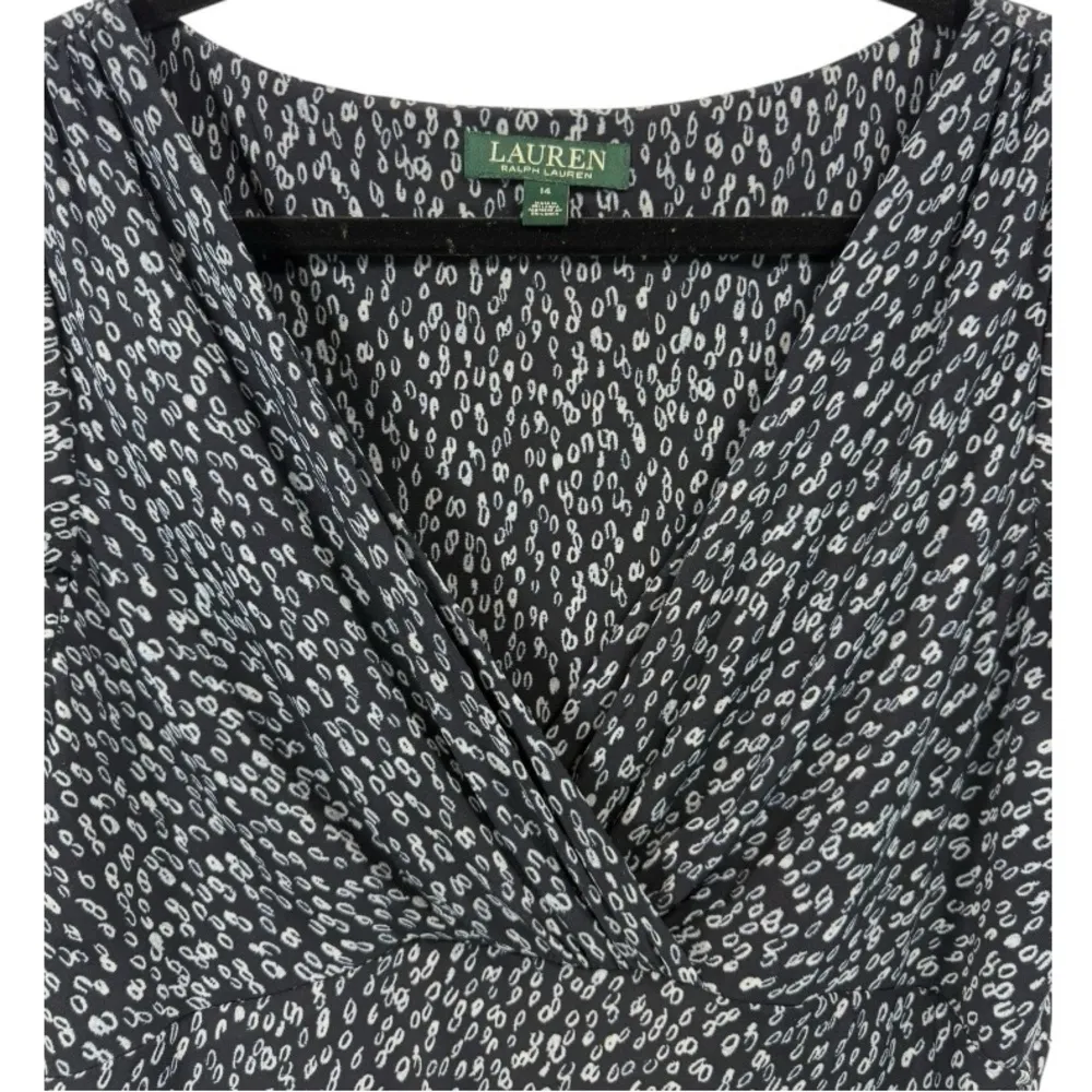 Lauren Ralph Lauren Brisa Falling Water Flutter Sleeve Faux Wrap‎ Dress Navy 14 - Image 8