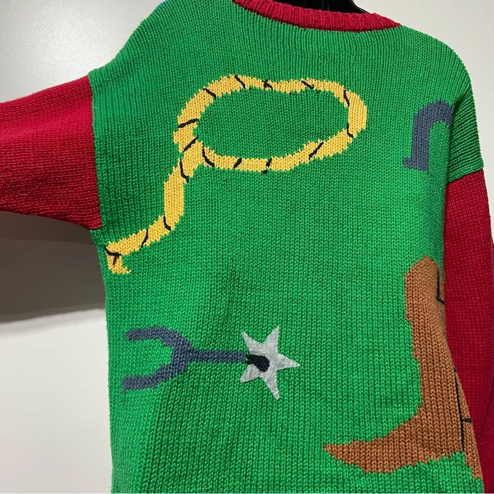 California Sweaters Knit Peru Novelty Horse Equestrian Cowboy Sweater Sz Medium - Image 8