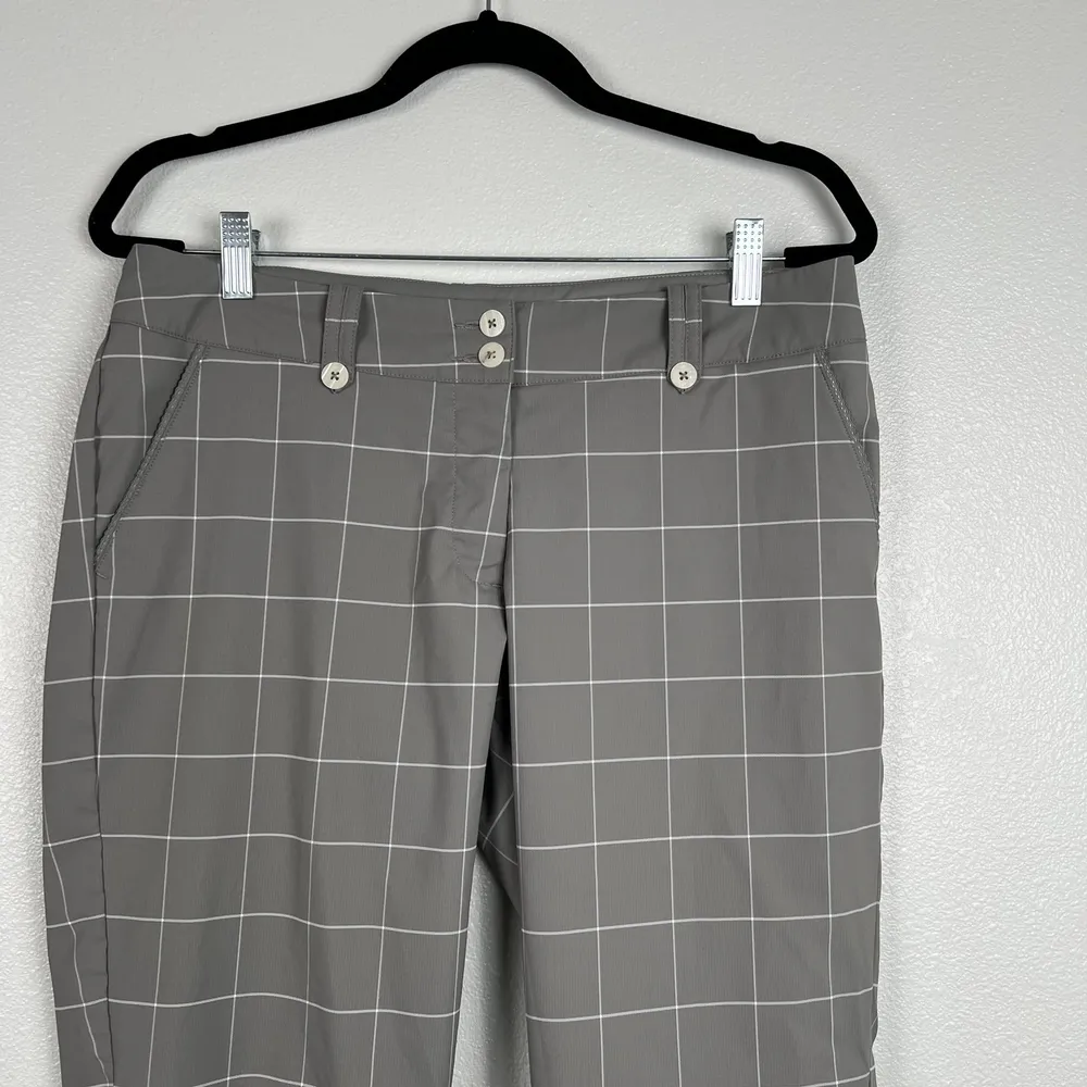 Nike Golf Womens‎ Crop Pants Check Print Gray Sz 8 - Image 2
