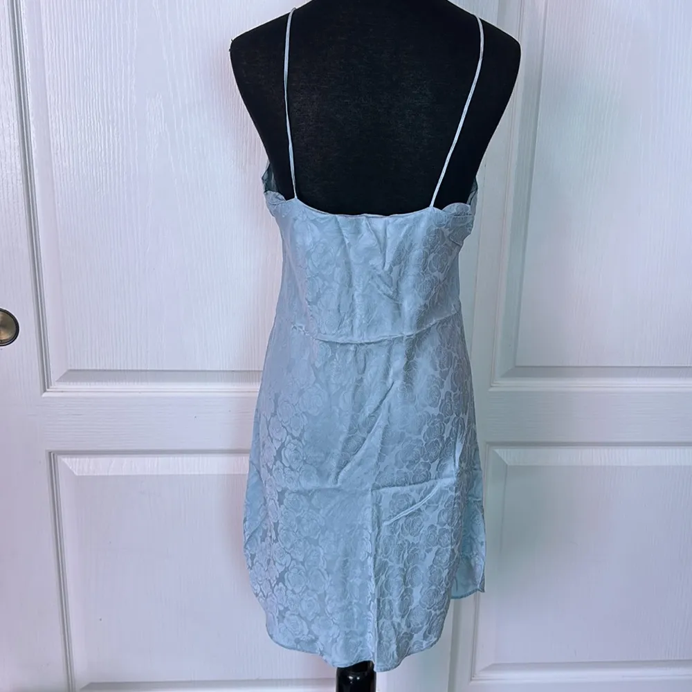 VTG BABY BLUE ROSE SILK CAMI DAINTY SLIP DRESS Size M - Image 3