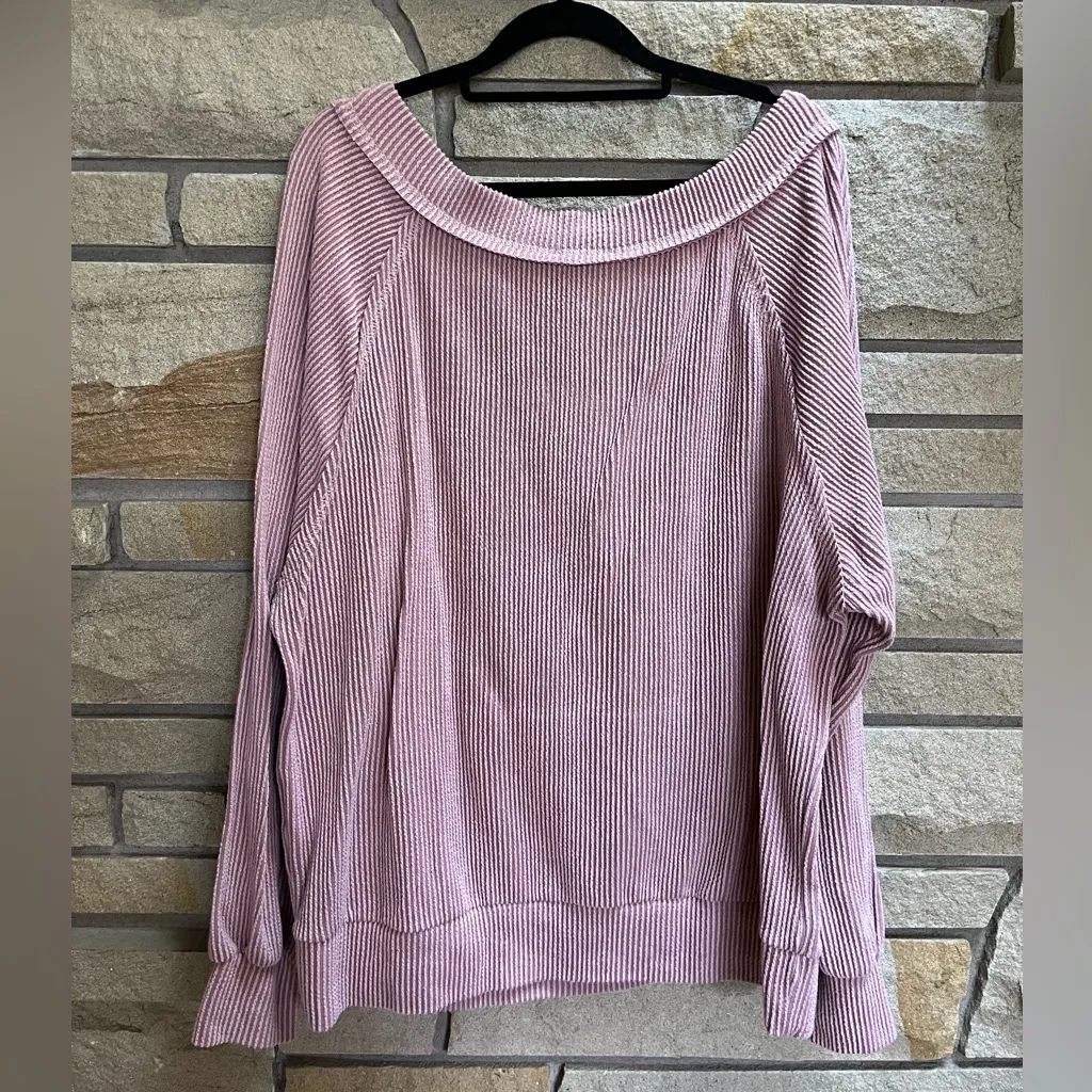 Fantastic Fawn Ribbed Boatneck Pocket Long Sleeve Top Mauve Pink Medium - Image 6