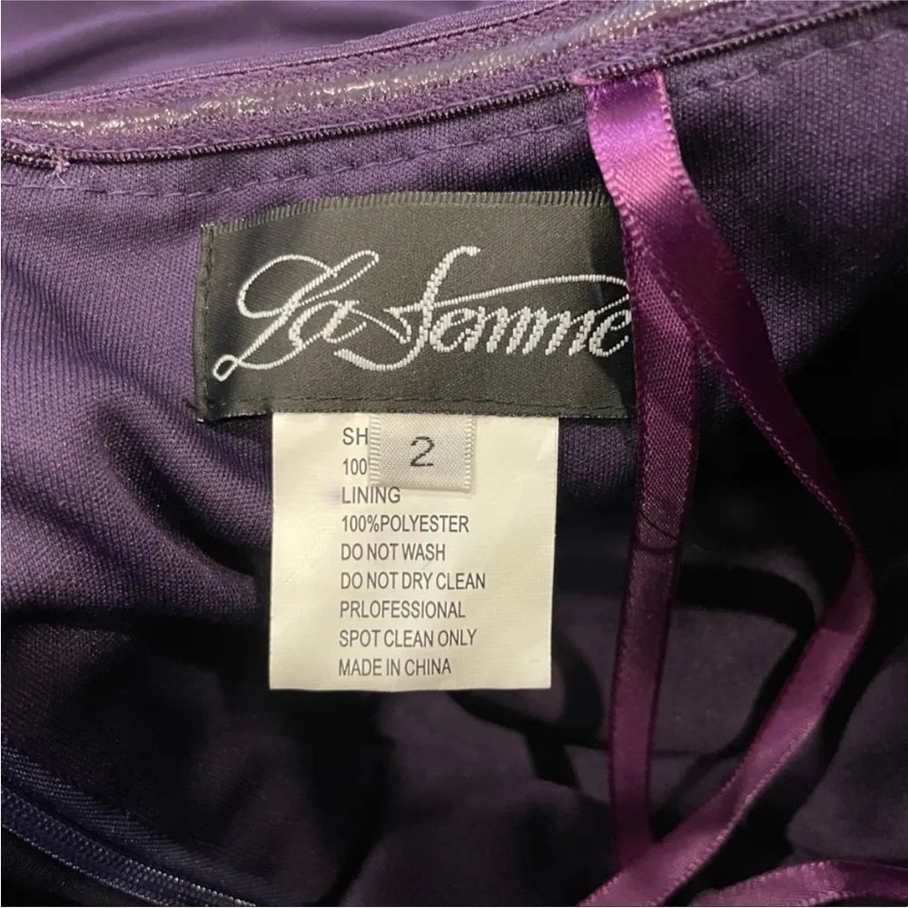 La Femme 28204 Purple Strapless Jersey Dress with Slit 2 - Image 5