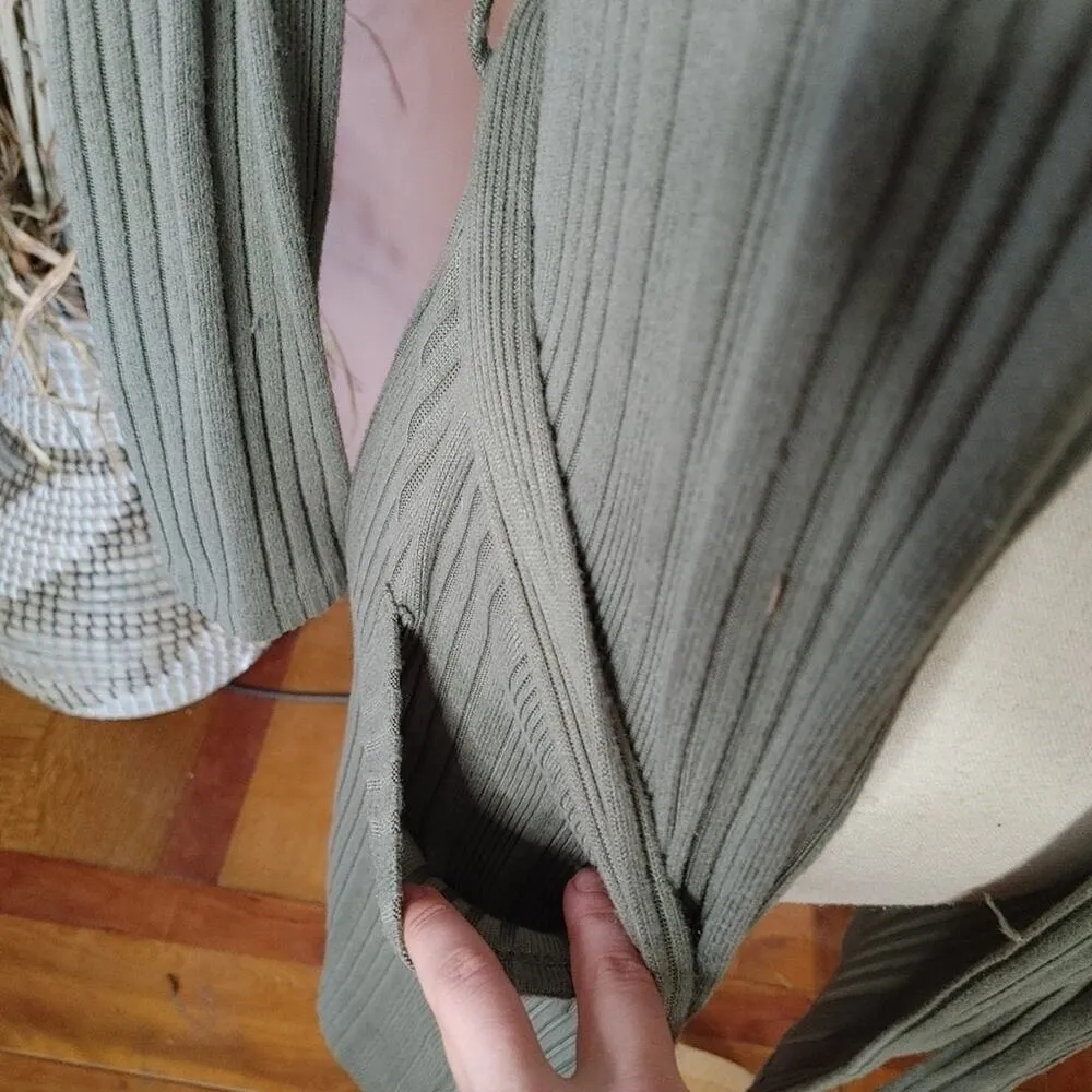 Streetwear Society Size Small Green Duster Open Cardigan Tie Layer Comfy Pockets - Image 8