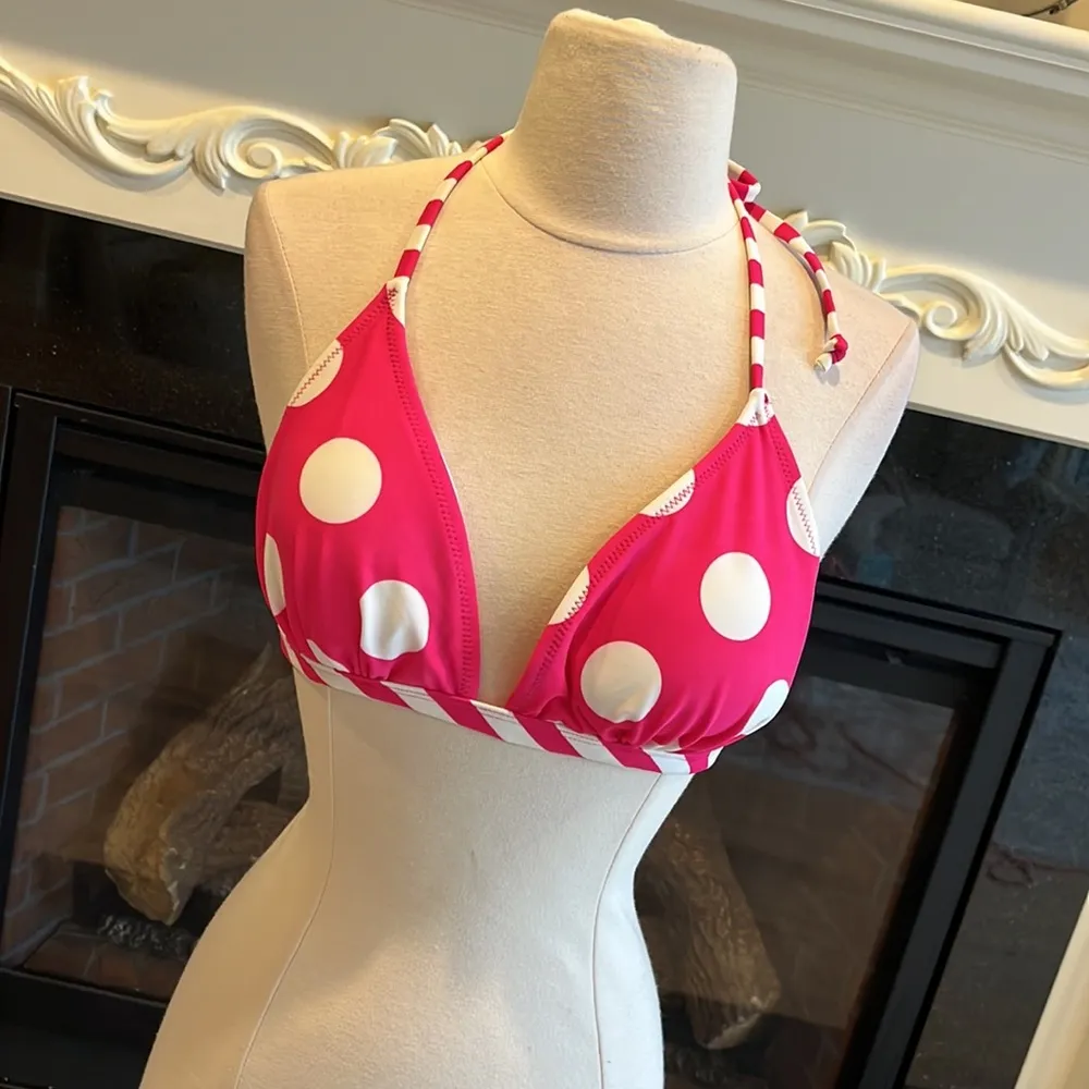 Pink Polka Dot Bikini Top Swimsuit Womens M - Image 6