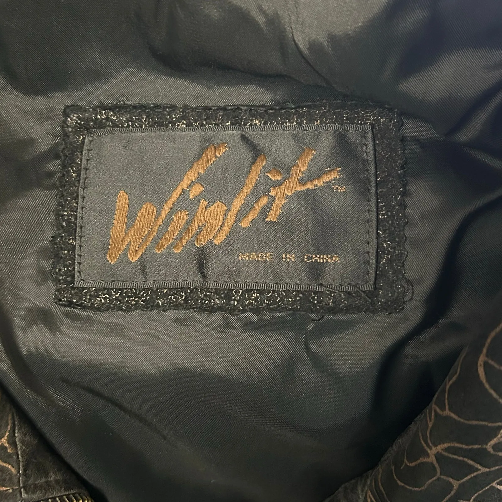 Vintage 80s Black Leather Jacket Metallic Gold Patchwork Suede Large 1990s 1980s - Image 4