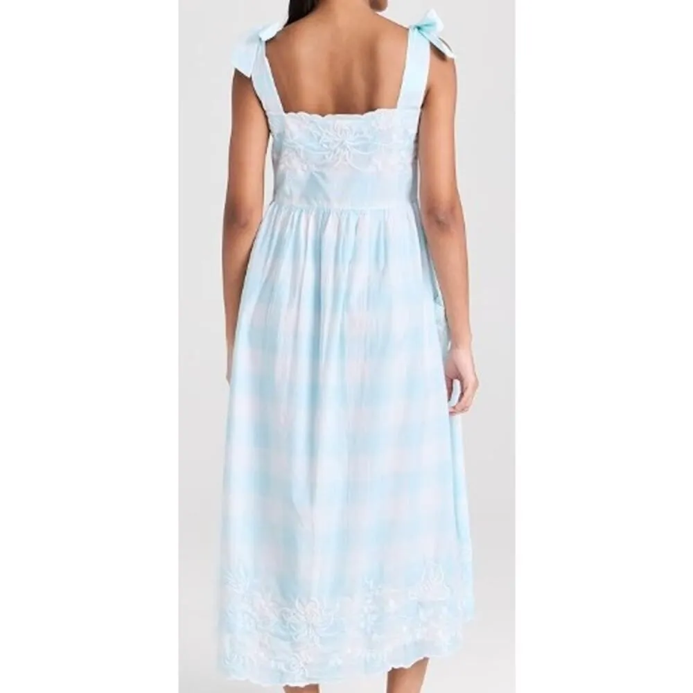 Juliet Dunn Blue Gingham Tie Shoulder Dress NWT Sz. 2 (US 6 - Image 2