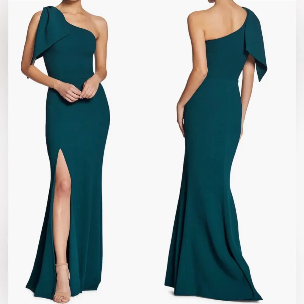 NWOT DRESS THE POPULATION Georgina One-Shoulder Crepe Gown in Pine S - Image 2