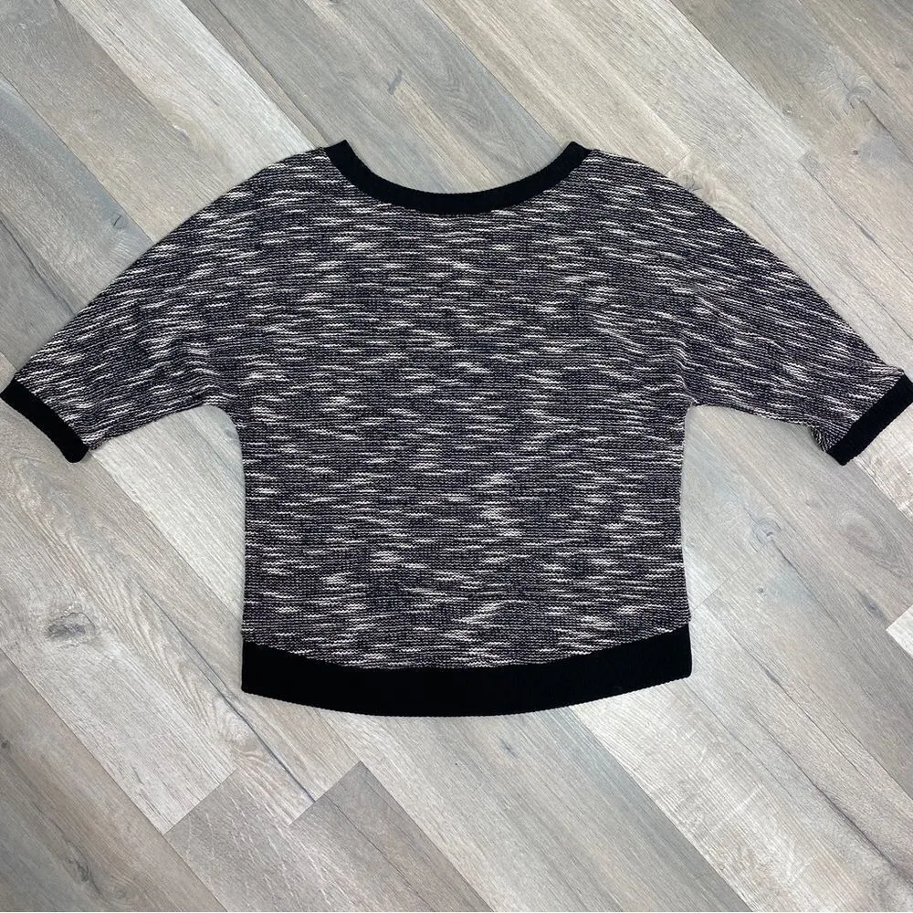 Loft Heathered Loop Knit Half Sleeve Sweater Black Cream XS - Image 10