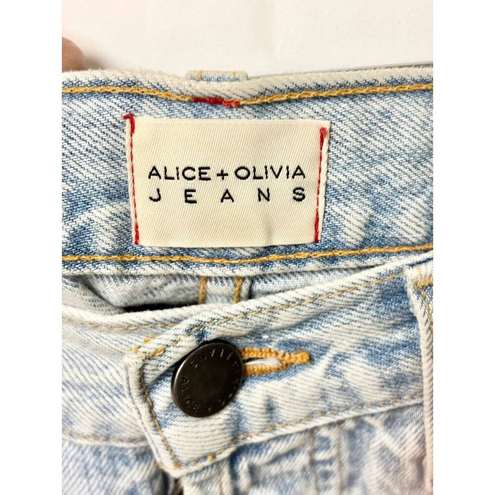 Alice + Olivia High Rise Distressed Cuff Straight Leg Jeans Light Blue Womens 27 - Image 3