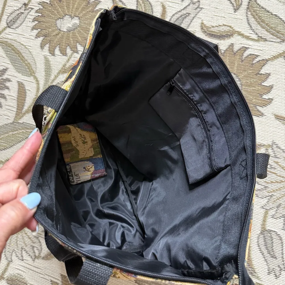 Vintage Tapestry Tote Shoulder Bag Wine Bottles w/Coin Purse Brown - Image 5