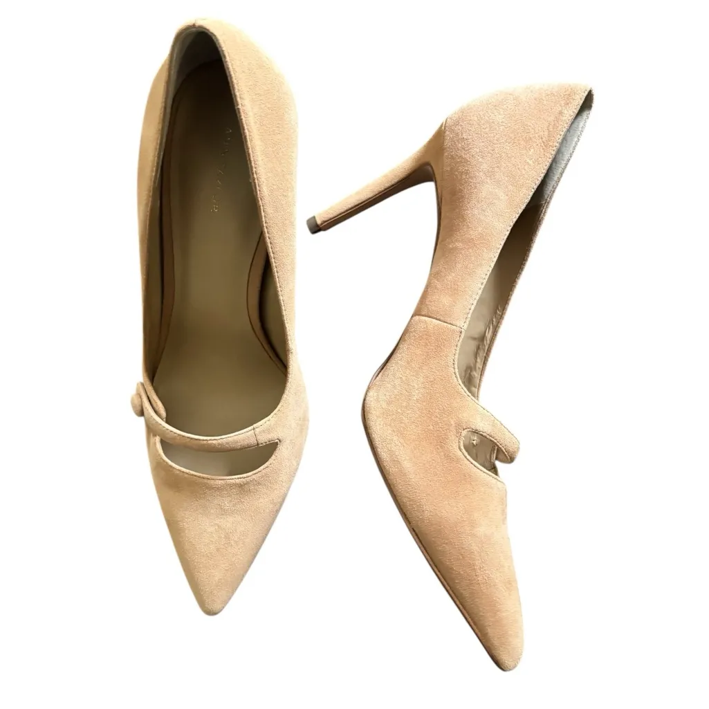 Ann Taylor Enid Suede Mary Jane Pointy Heel Pump Sz 10 Beige 3.5” Heel Business - Image 4