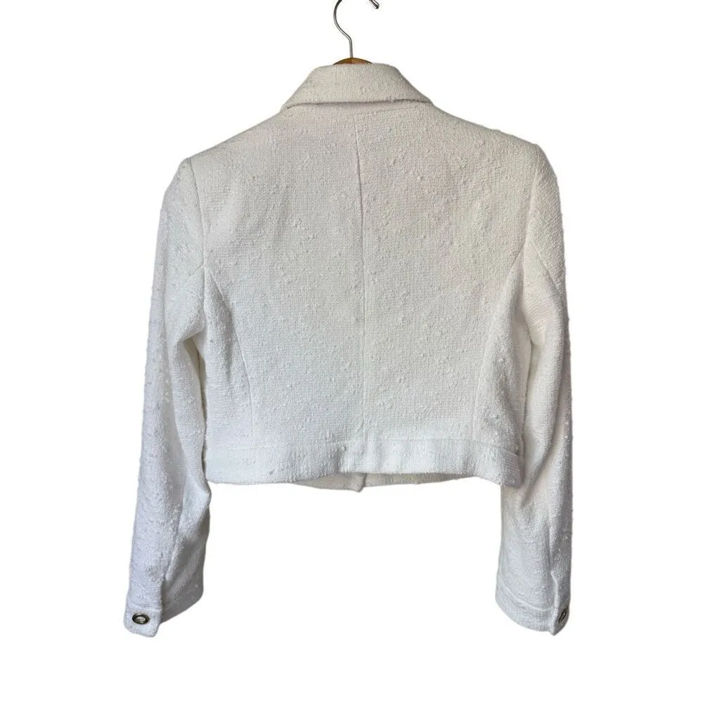 ZARA Textured Cropped Blazer with Gold Buttons In Oyster White Size M - Image 7