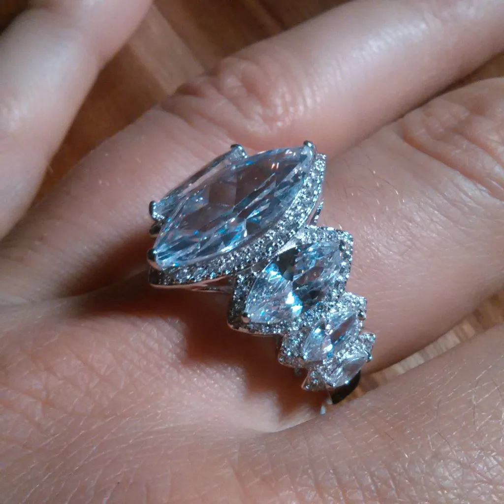 White Cubic Zirconia Sterling Silver Ring (Size 8) - Image 2