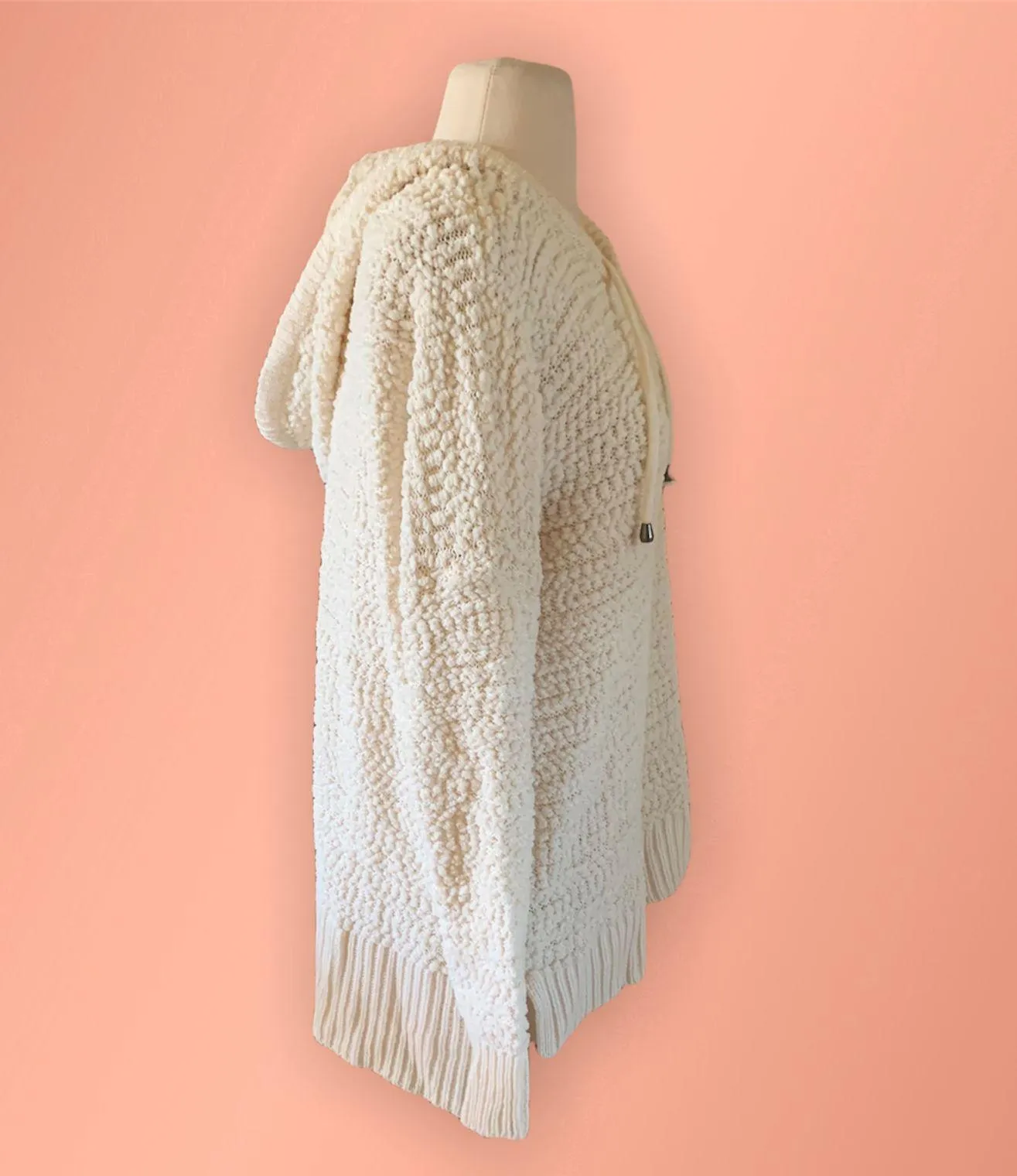 Sweater Warm Vanilla Hooded Popcorn Pullover NWT Womens Medium Cream - Image 2