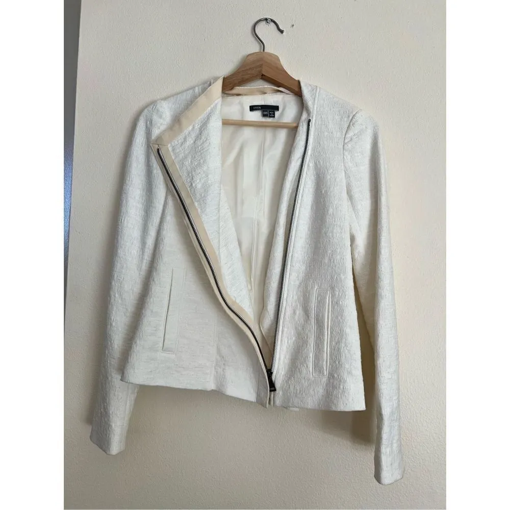VINCE Cream TEXTURED ZIPPER FRISE asymmetrical JACKET $425  sz XXS - Image 9