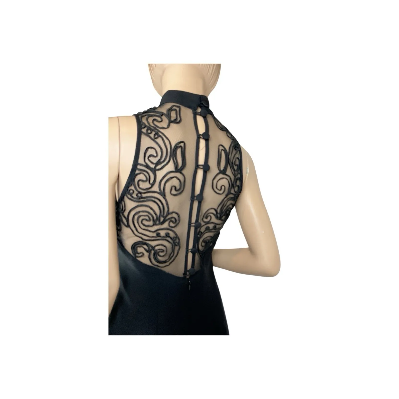 Sue Wong Sleeveless Black illusion Embroidered Detail mesh Cocktail dress LBD  S - Image 3