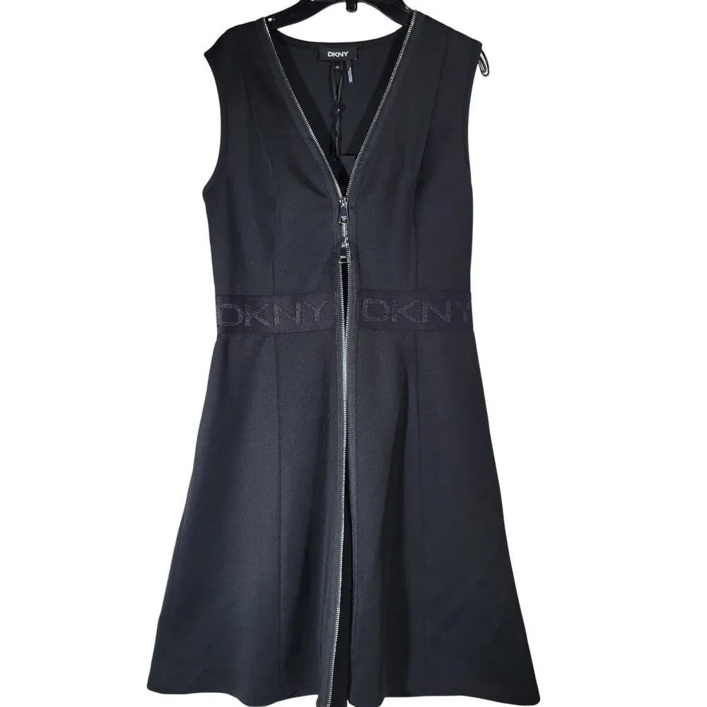 DKNY Women Black‎ Sleeveless Zipper Fit Flare Knee Length Dress XS - Image 7