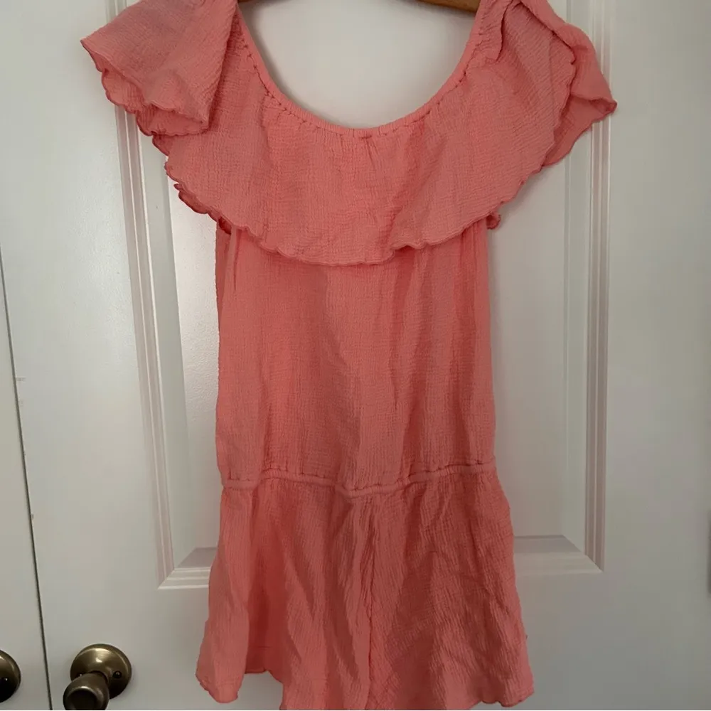 Eberjey Nomad Tula Pink cotton ruffle off shoulder Romper - Image 4