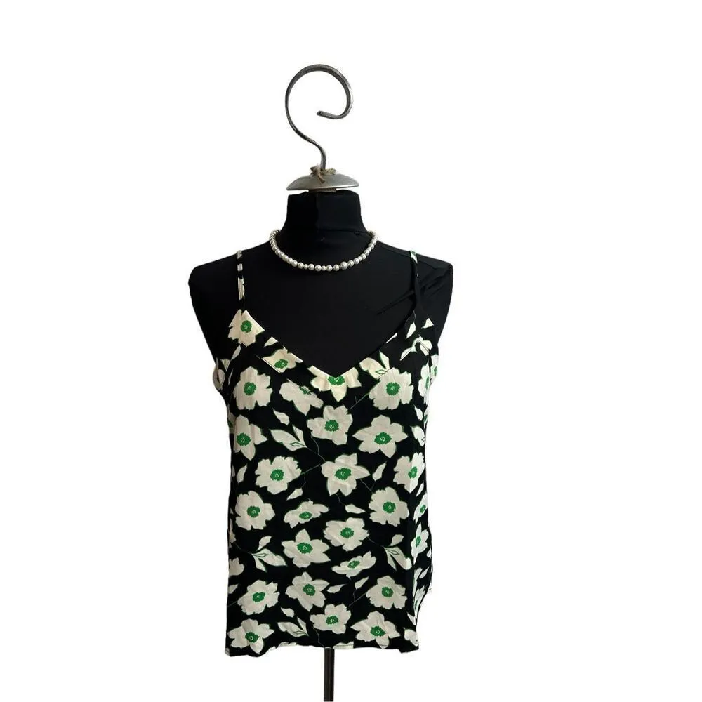 41 Hawthorn Women V Neck Sleeveless Floral Print Cami Top, Black/grn size m NWT Green Size M - Image 2