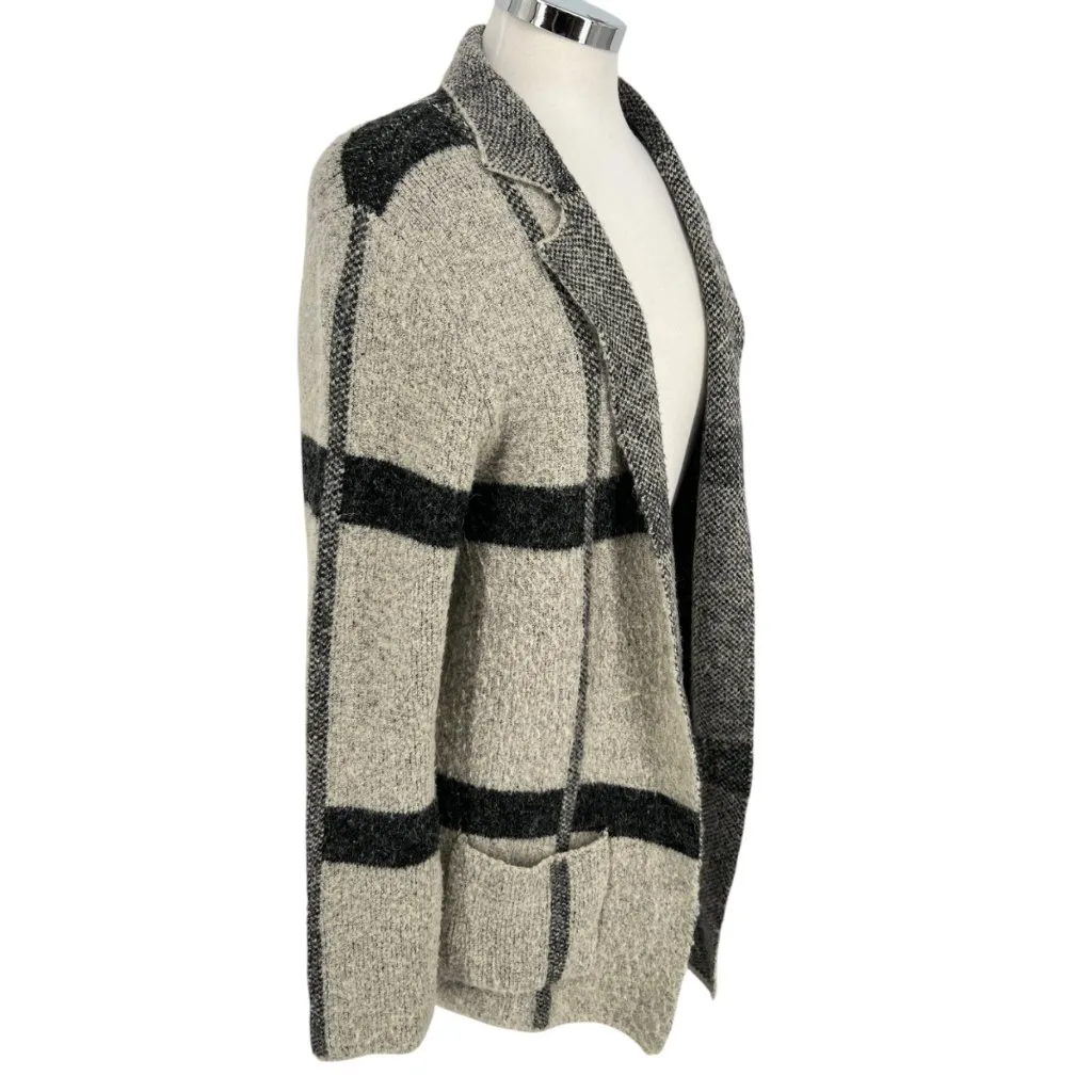 Joseph A Open Front Plaid Cardigan Sweater Beige Black Size Medium - Image 5