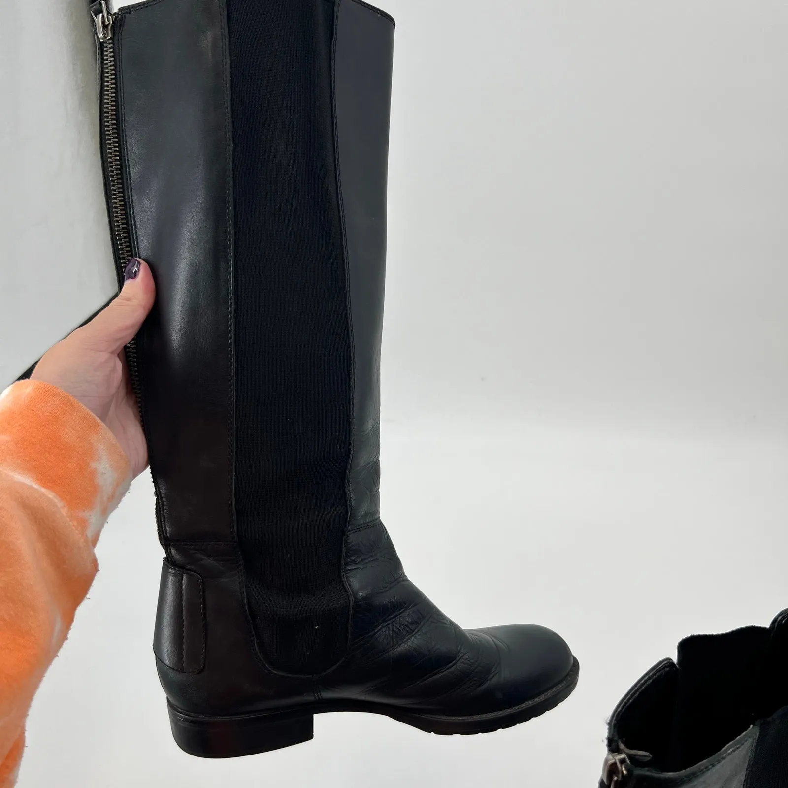 Franco Sarto Tahini Black Leather Women's Fashion Riding Knee Boots size 6.5 - Image 5