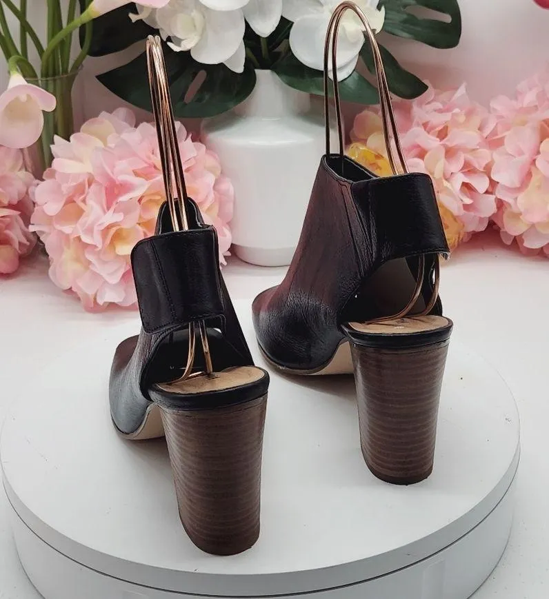 Matisse Anthropologie Leather Black Sandal Bootie Chunky Heel Open Toe Sz 8M - Image 7