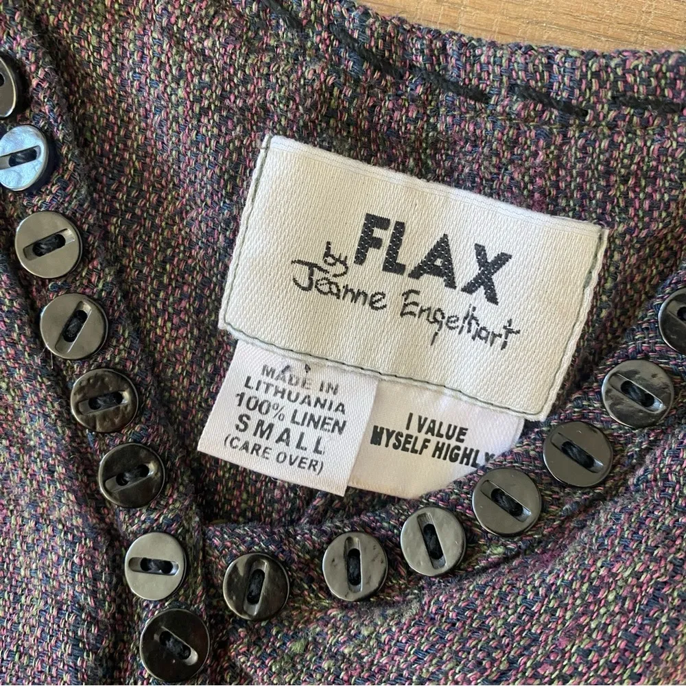 flax 100% linen purple button trim crossover long sleeve - Image 3