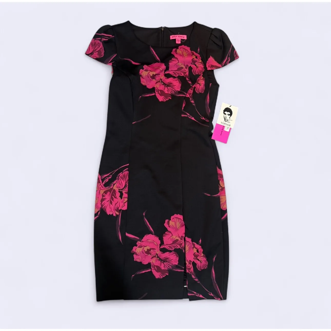 Betsey‎ Johnson Vintage Reissue Black Pink Floral Sheath Dress – Size 2 - Image 2