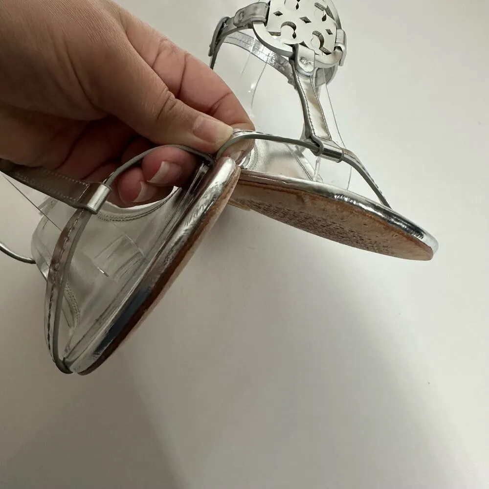 Tory Burch Women's Miller Silver Metallic Espadrille Wedge Heel Sandals Size 9.5 - Image 7