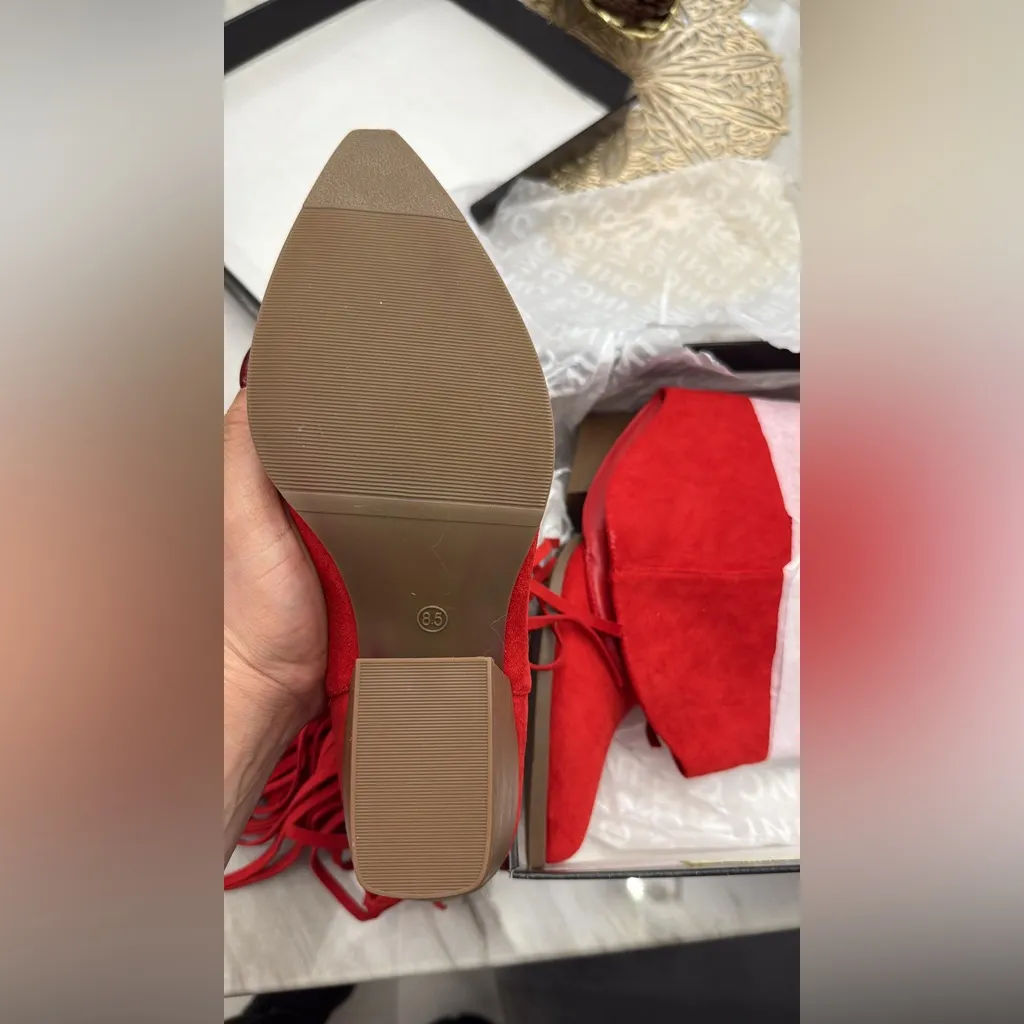 Inc International Concepts Red Fringe Suede Women's Boots Size 8.5 NWT - Image 7