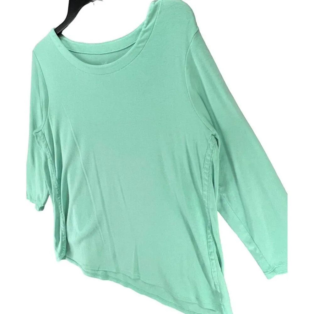 J Jill Pima Cotton 3/4 Scoop Neck Tee Large Petite Morning Mist Green Shirt Size undefined - Image 2